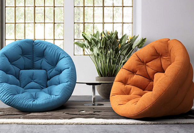 Голубое и оранжевое кресло-матрас Оустер из рогожки, кресло-трансформер, матрас, место для отдыха и сна